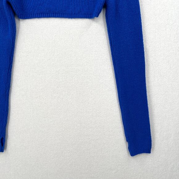 SAVAGE X FENTY Ms Minx Knit Shrug Crop Sweater Womens M Blue Ribbed Mock Neck - Picture 11 of 16